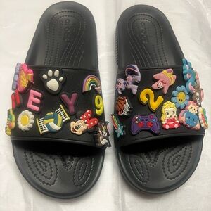 Crocs Black Slide Sandals with Colorful Charms
